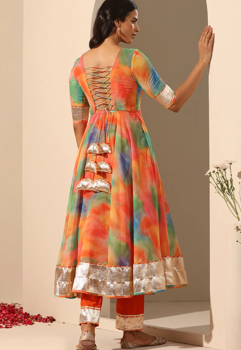 Printed Georgette Anarkali Suit in Multicolor