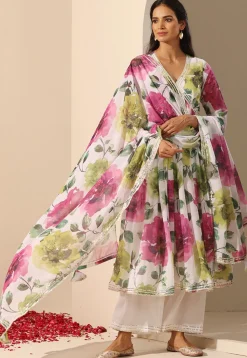 Printed Georgette Anarkali Suit in White