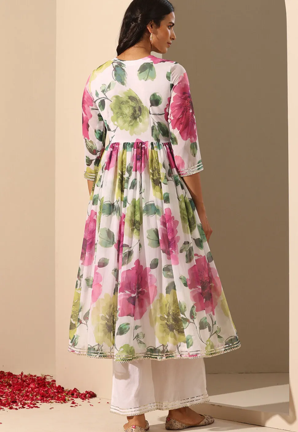 Printed Georgette Anarkali Suit in White