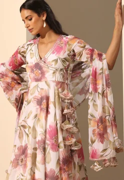 Printed Georgette Anarkali Suit in White