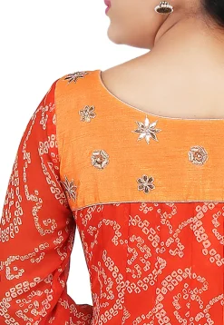 Printed Georgette Asymmetric Anarkali Suit in Orange