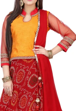 Printed Georgette Circular Lehenga in Red