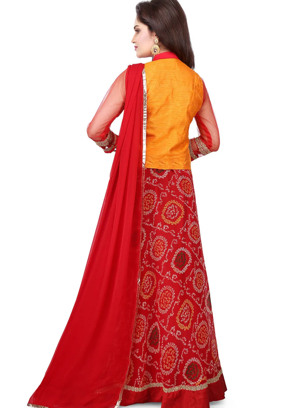 Printed Georgette Circular Lehenga in Red
