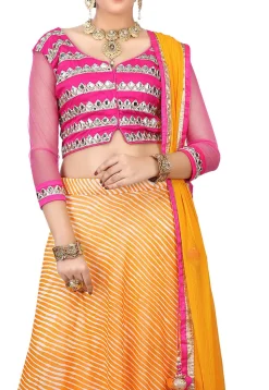Printed Georgette Circular Lehenga in Yellow