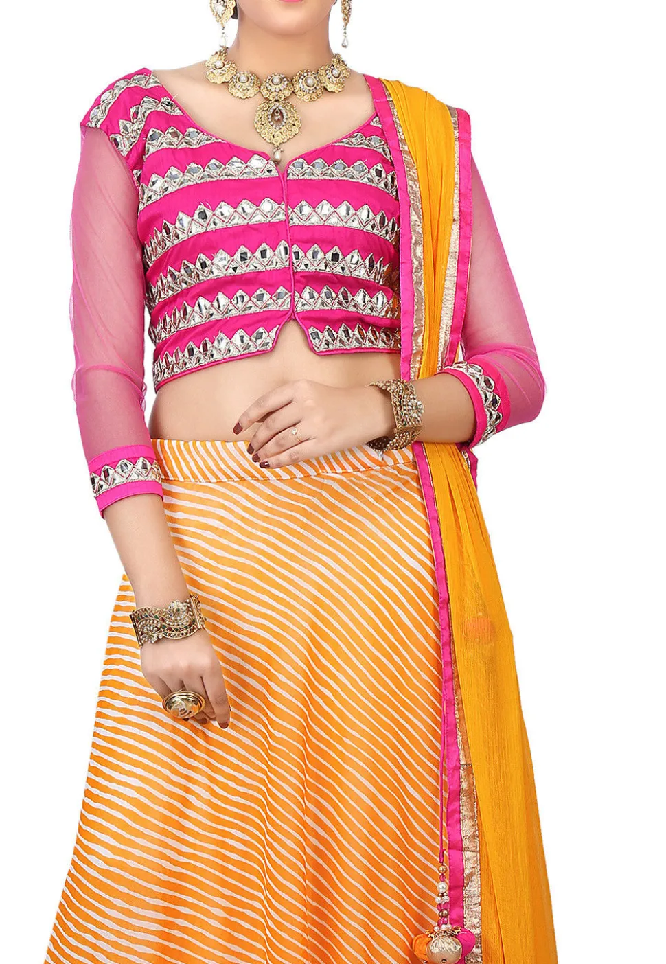 Printed Georgette Circular Lehenga in Yellow