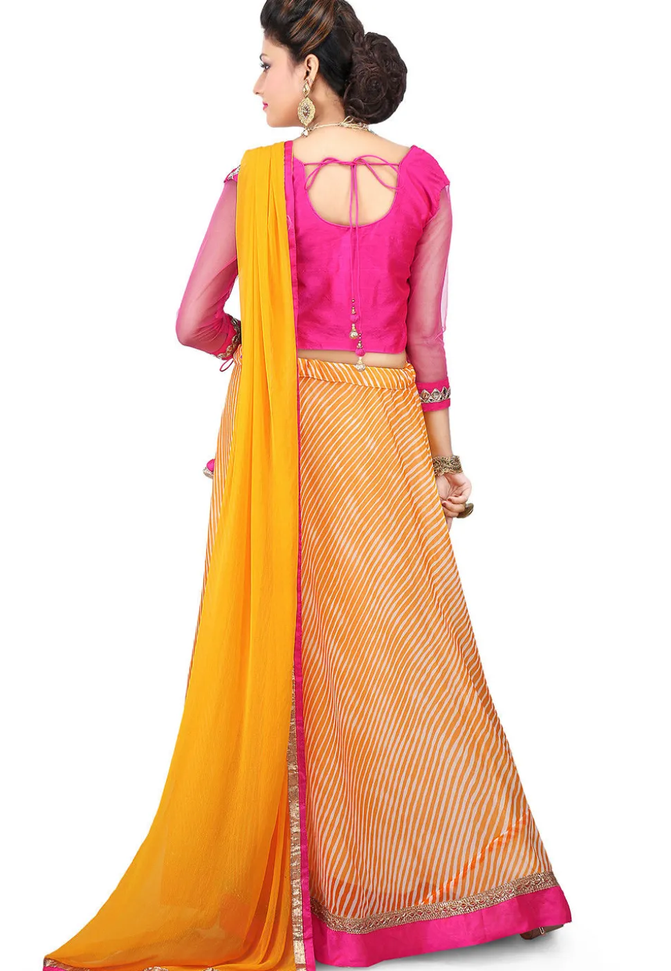 Printed Georgette Circular Lehenga in Yellow