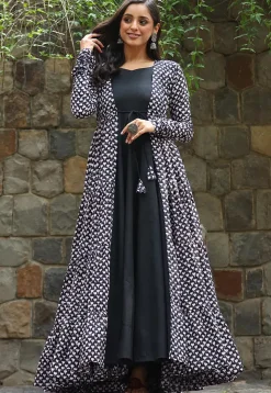 Printed Georgette Gown in Black
