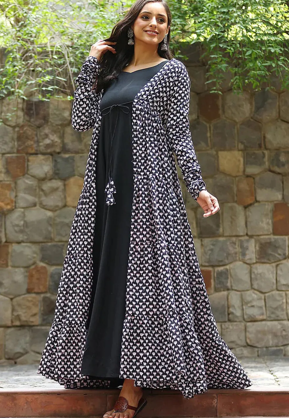 Printed Georgette Gown in Black