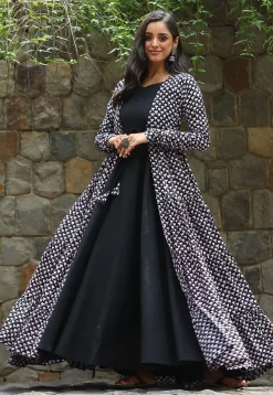 Printed Georgette Gown in Black