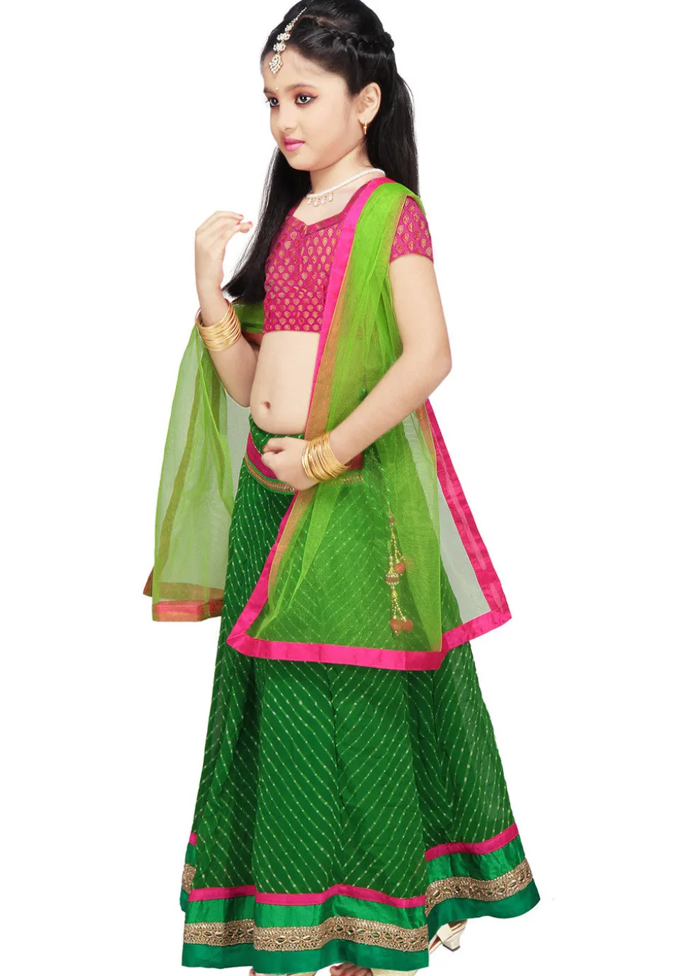 Printed Georgette Lehenga Set in Green