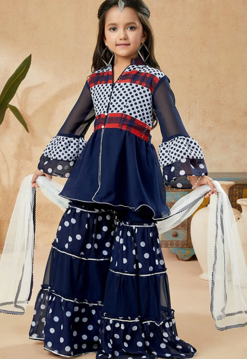Printed Georgette Pakistani Suit in Navy Blue