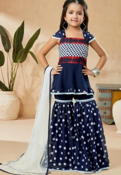 Printed Georgette Pakistani Suit in Navy Blue