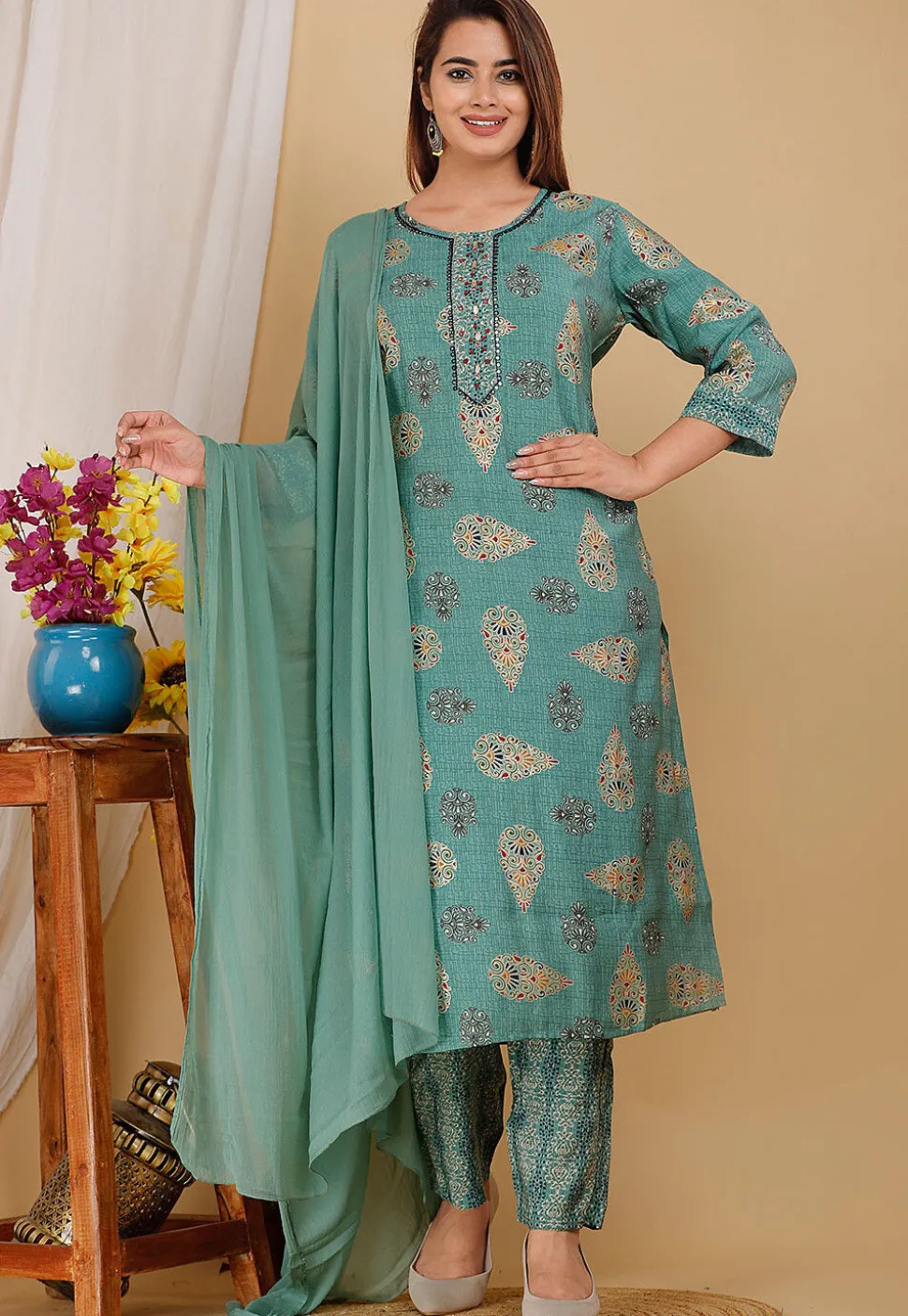 Printed Georgette Pakistani Suit in Light Blue