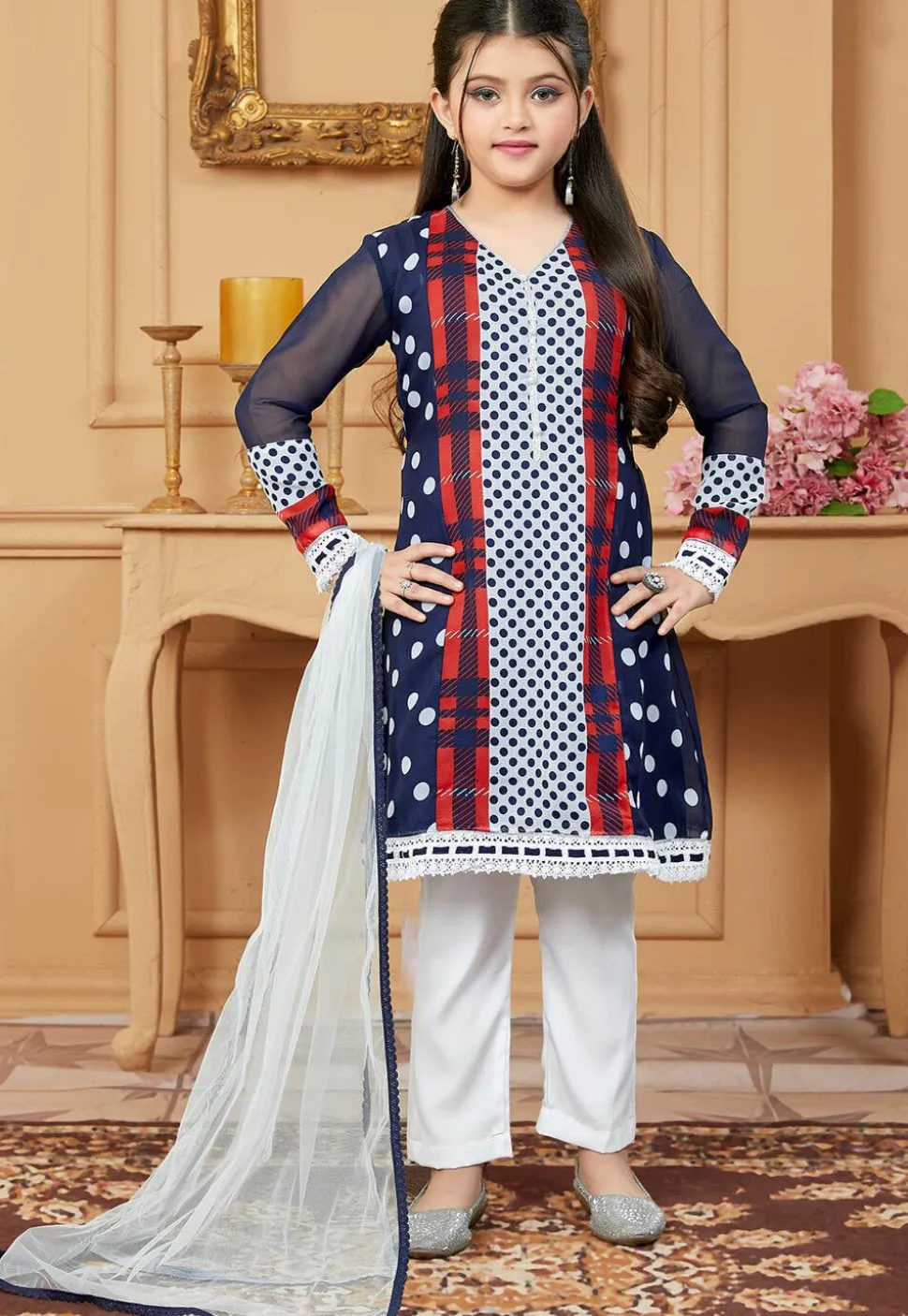 Printed Georgette Pakistani Suit in Navy Blue