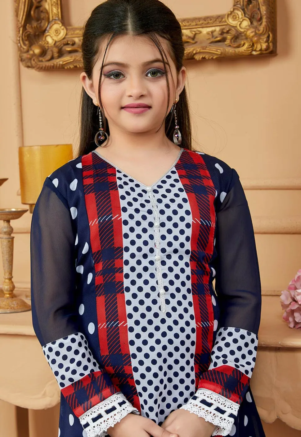 Printed Georgette Pakistani Suit in Navy Blue