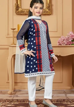 Printed Georgette Pakistani Suit in Navy Blue