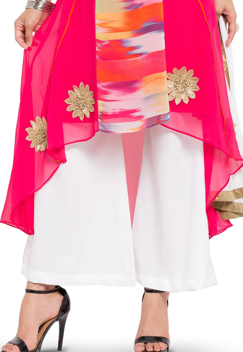Printed Georgette Pakistani Suit in Fuchsia and Multicolor