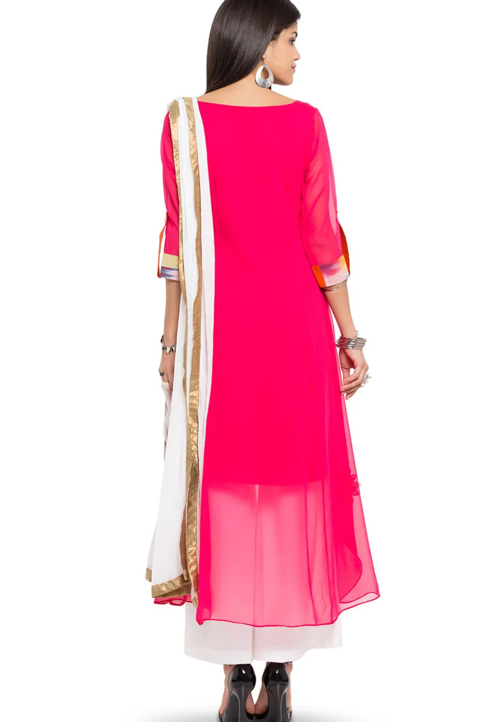 Printed Georgette Pakistani Suit in Fuchsia and Multicolor