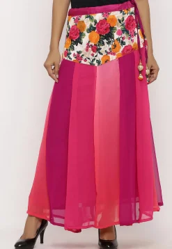 Printed Georgette Panelled Skirt in Multicolor