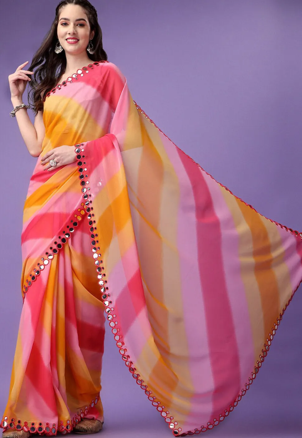 Printed Georgette Saree in Multicolor