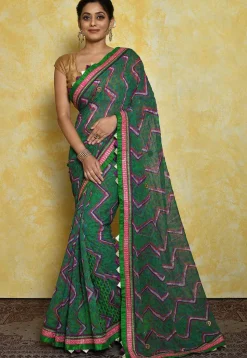 Printed Georgette Saree in Green