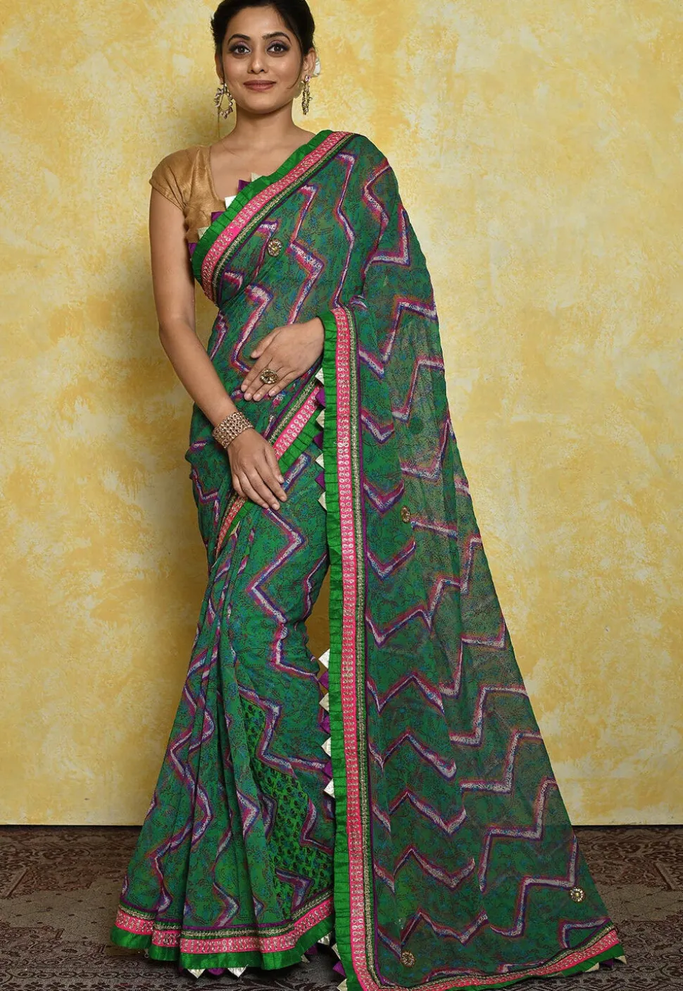 Printed Georgette Saree in Green