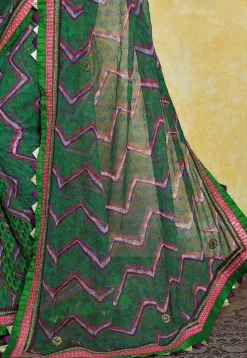 Printed Georgette Saree in Green