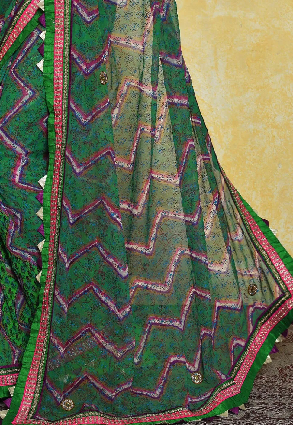 Printed Georgette Saree in Green