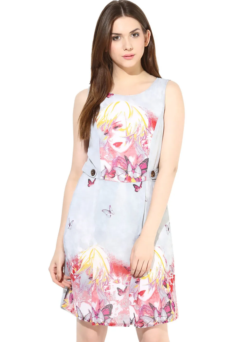 Printed Georgette Short Dress in Sky Blue