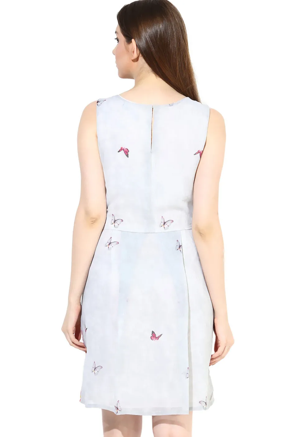 Printed Georgette Short Dress in Sky Blue