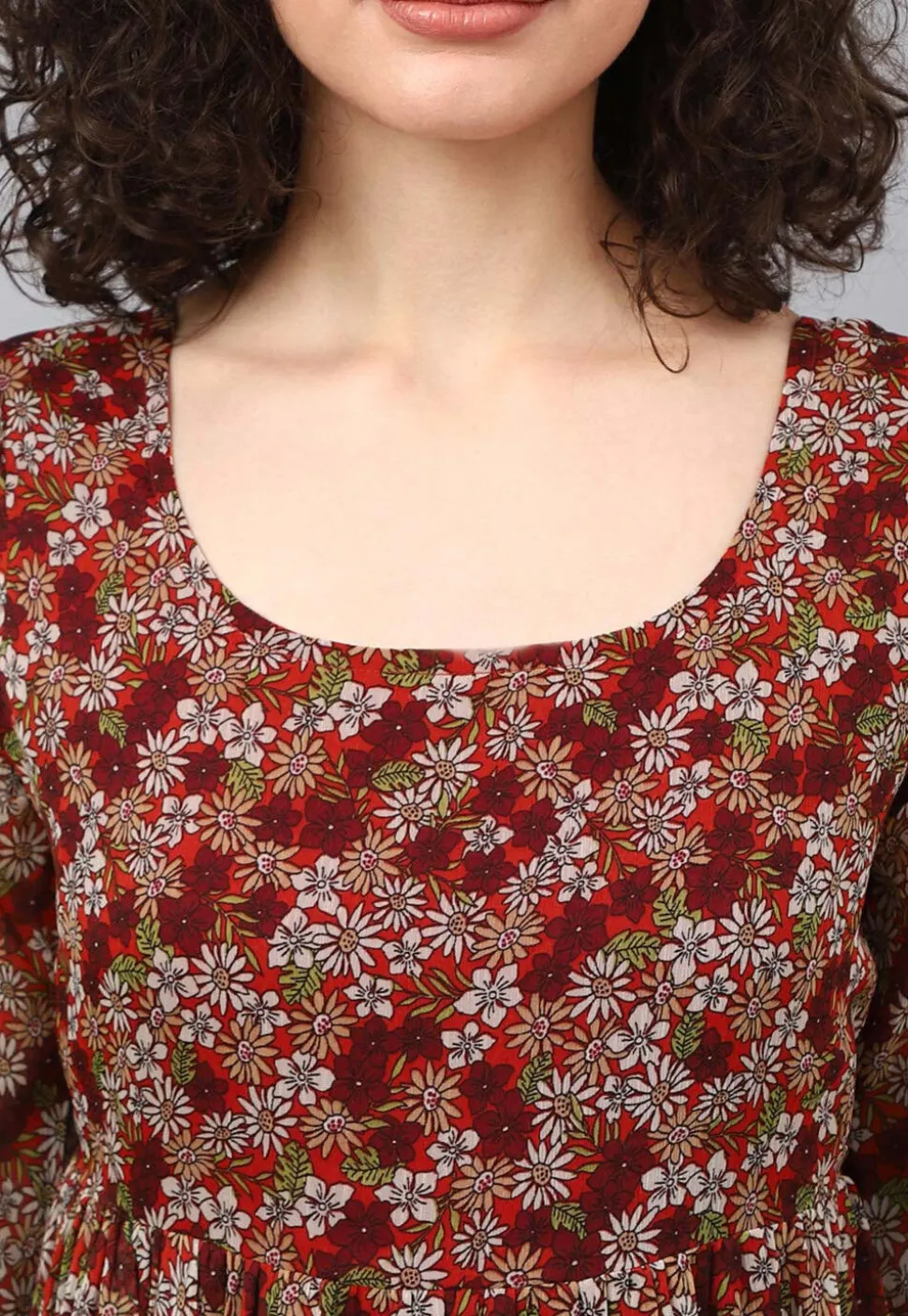 Printed Georgette Tiered Dress in Multicolor
