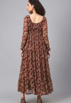 Printed Georgette Tiered Dress in Multicolor