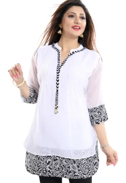 Printed Georgette Tunic in Off White