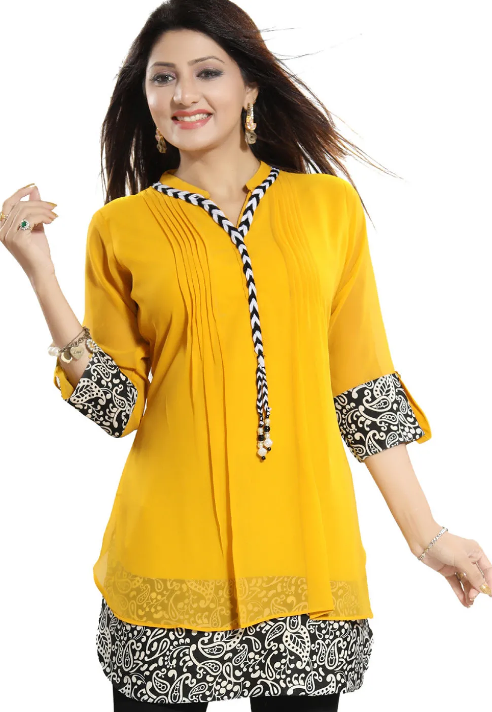 Printed Georgette Tunic in Mustard