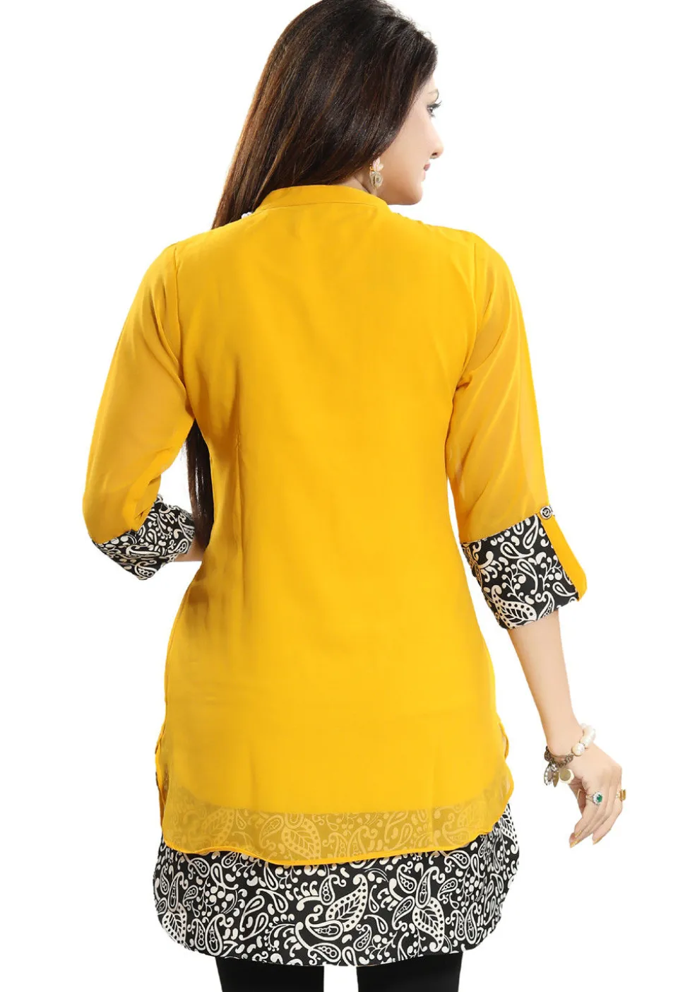 Printed Georgette Tunic in Mustard