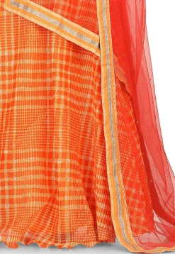 Printed Kota Silk Lehenga in Orange