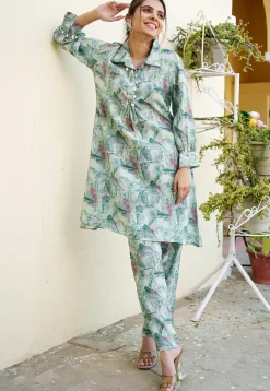 Printed Modal Muslin Cotton Co Ord Set in Light Green