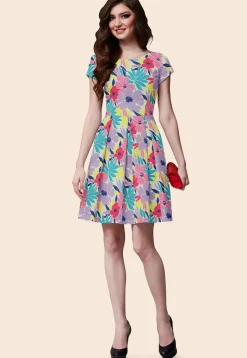 Printed Modal Satin Aline Dress in Multicolor
