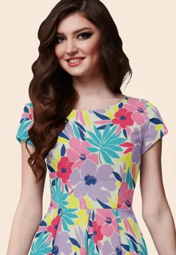 Printed Modal Satin Aline Dress in Multicolor