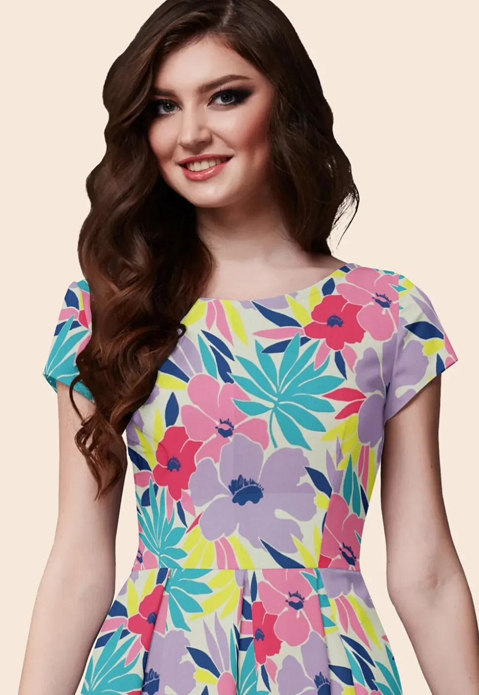 Printed Modal Satin Aline Dress in Multicolor