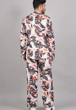 Printed Modal Satin Co Ord Set in Light Peach
