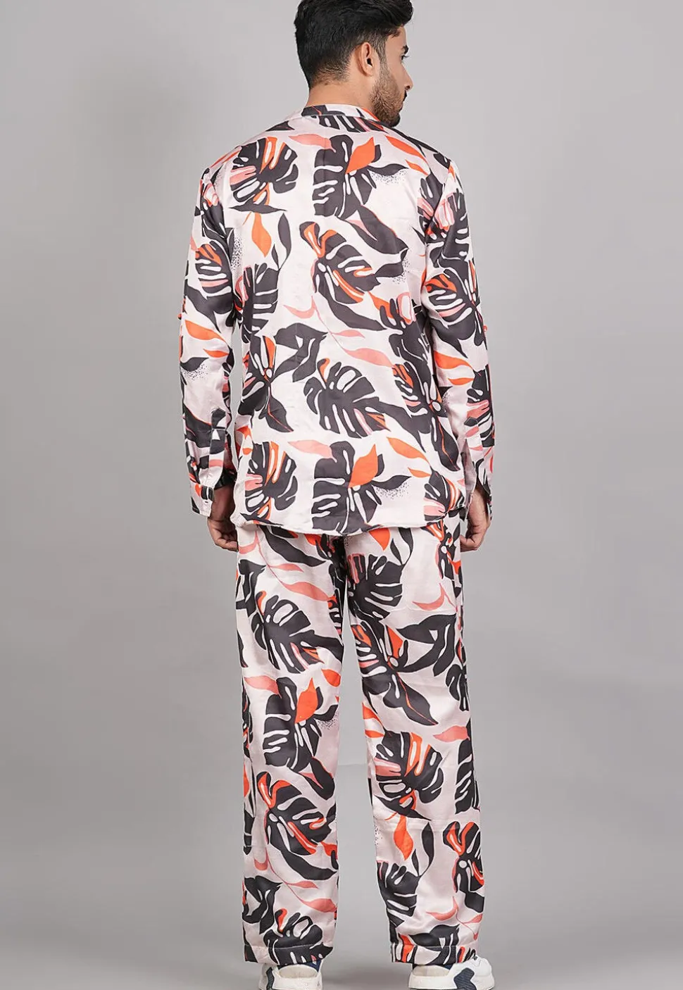 Printed Modal Satin Co Ord Set in Light Peach