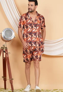 Printed Modal Satin Co Ord Set in Multicolor