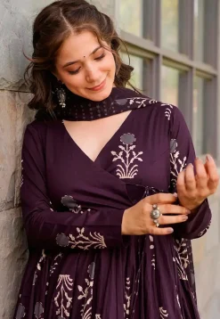 Printed Muslin Cotton Pakistani Suit in Wine