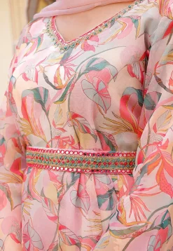 Printed Organza Anarkali Suit in White