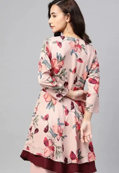 Printed Polyester A Line Tunic in Light Peach