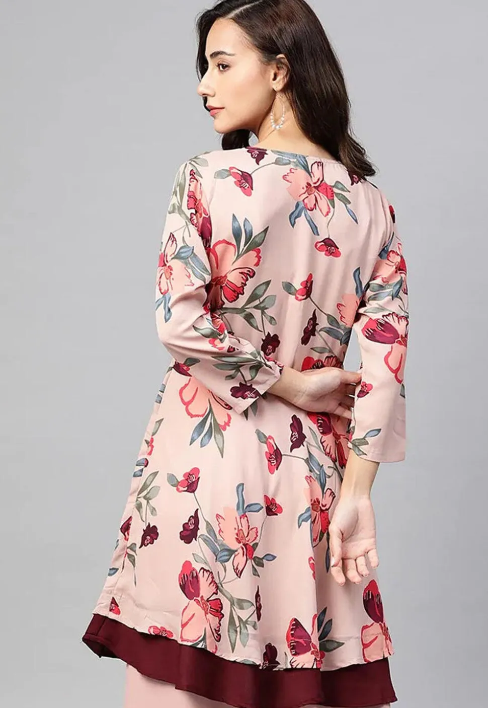 Printed Polyester A Line Tunic in Light Peach