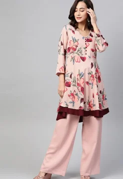 Printed Polyester A Line Tunic in Light Peach
