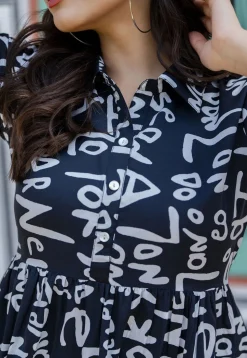 Printed Polyester Aline Dress in Navy Blue