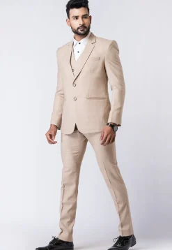 Printed Polyester Tuxedo in Beige